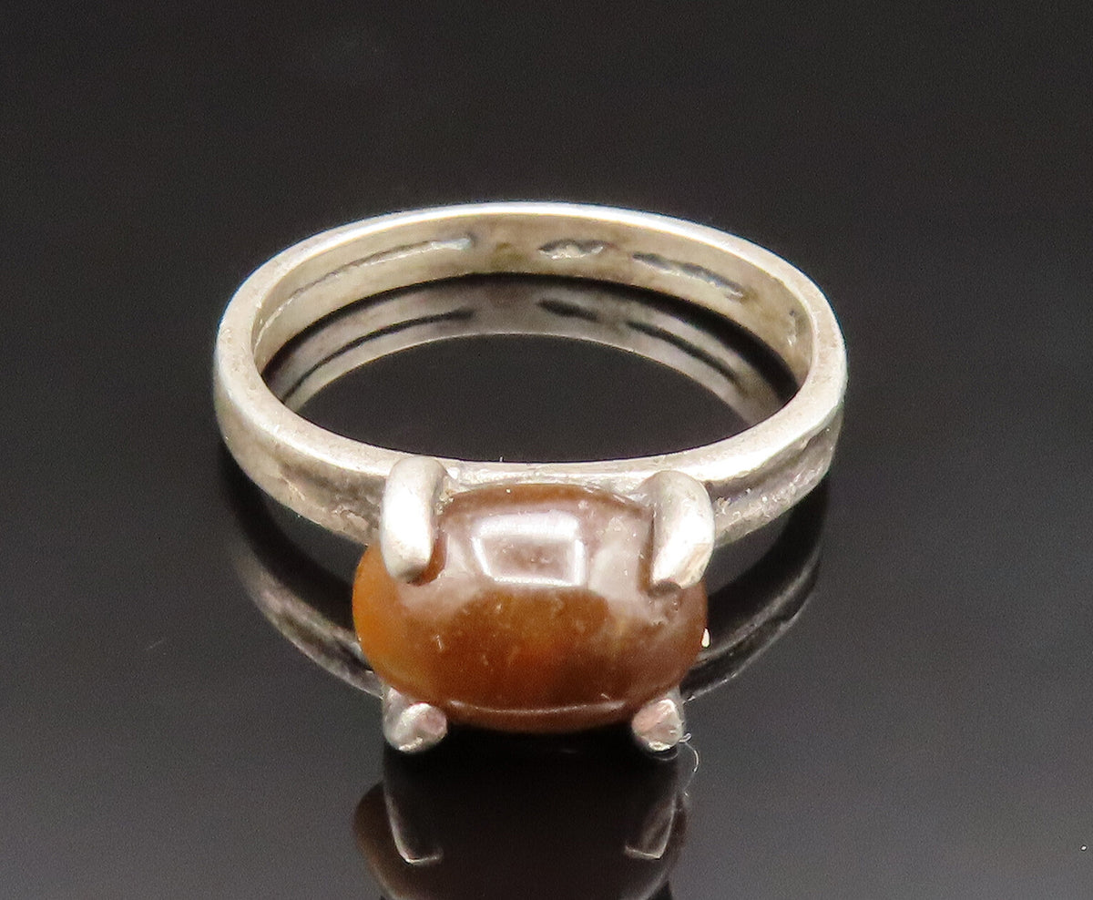 925 Sterling Silver  Vintage Prong Set Tiger's Eye Ring Sz 4.5  RG25204