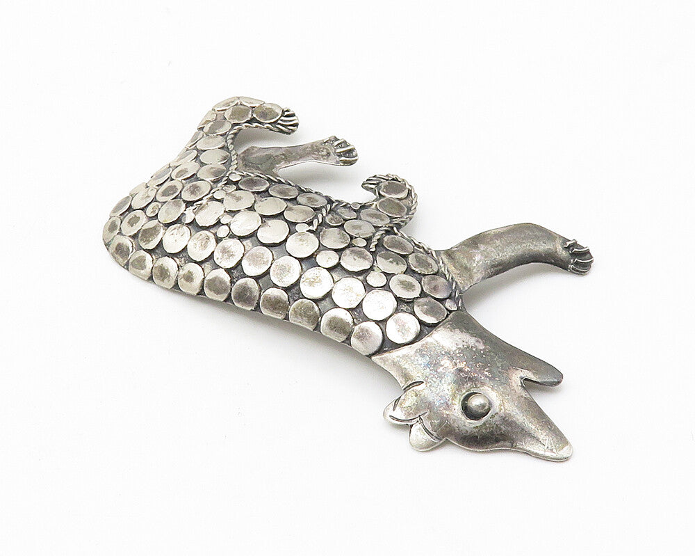 925 Sterling Silver  Vintage Oxidized Circle Pattern Bear Brooch Pin  BP4214