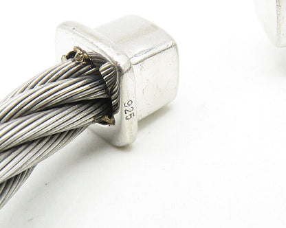 925 Sterling Silver  Vintage Shiny Square Ends Twist Cuff Bracelet  BT4498