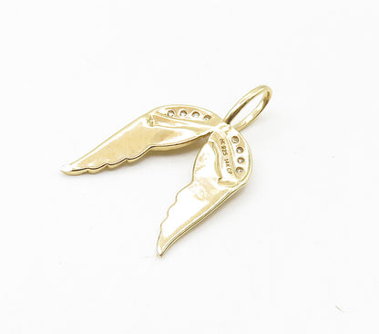 925 Sterling Silver   Petite Topaz Shiny Gold Plated Wings Pendant  PT12795