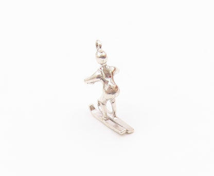 925 Sterling Silver  Vintage Shiny Petite Water Skiing Figure Pendant  PT6256