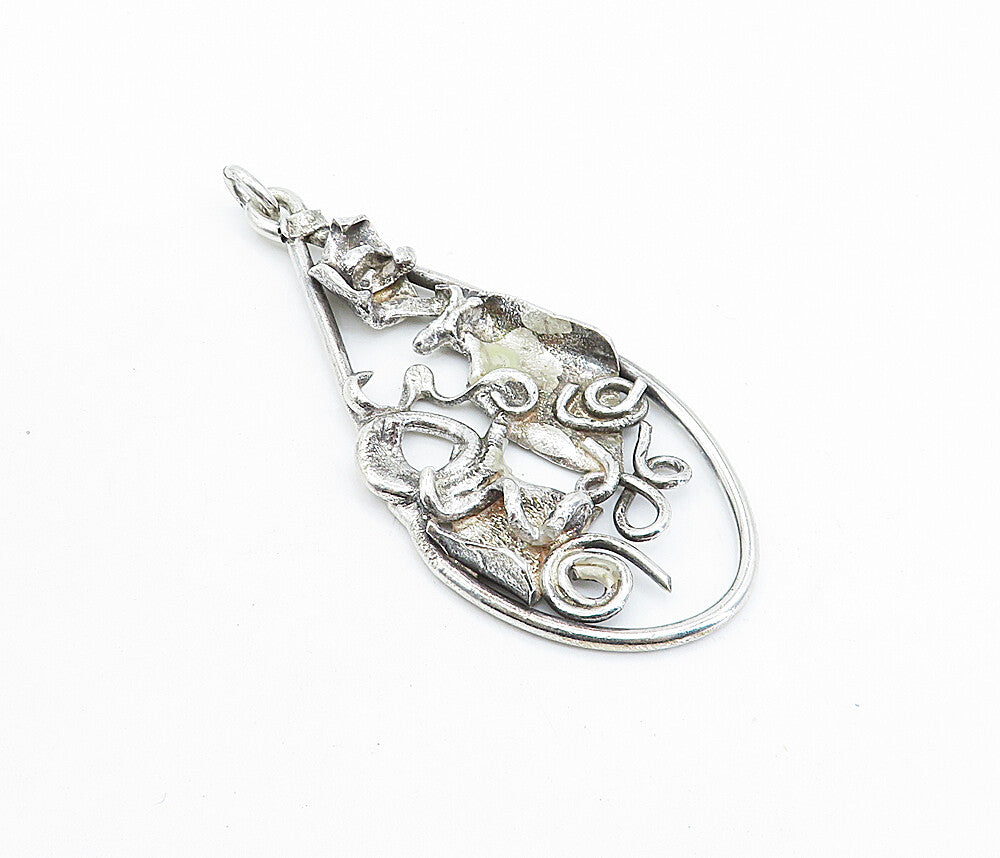 925 Sterling Silver  Vintage Modernist Sculpted Swirl Design Pendant  PT4978