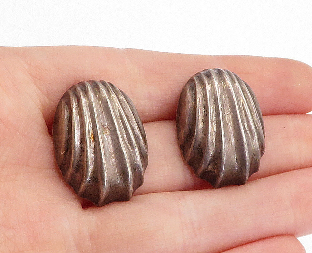 925 Sterling Silver  Vintage Dark Tone Scalloped Hollow Drop Earrings  EG2396