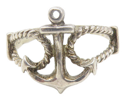 SC 925 Sterling Silver  Vintage Ship Anchor Twist Band Ring Sz 6  RG11240