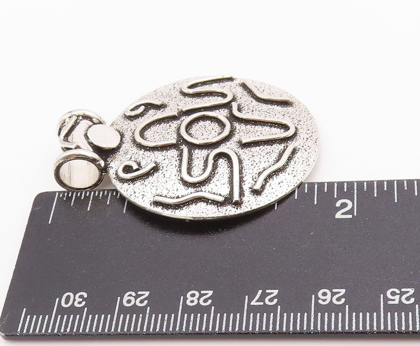 925 Sterling Silver Vintage Pendant Antique Brutalist Carved Coin  PT24384