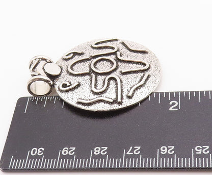 925 Sterling Silver Vintage Pendant Antique Brutalist Carved Coin  PT24384