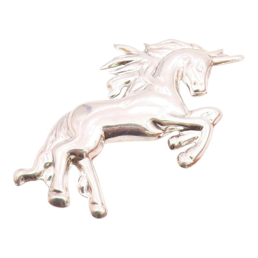 MEXICO 925 Sterling Silver  Vintage Shiny Leaping Unicorn Brooch Pin  BP3152
