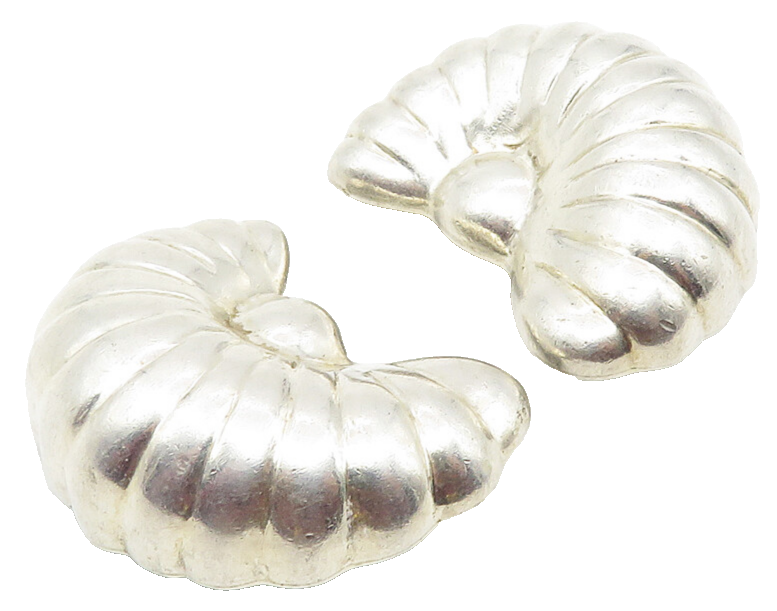 925 Sterling Silver  Vintage Shiny Hollow Fluted Non Pierce Earrings  EG5800