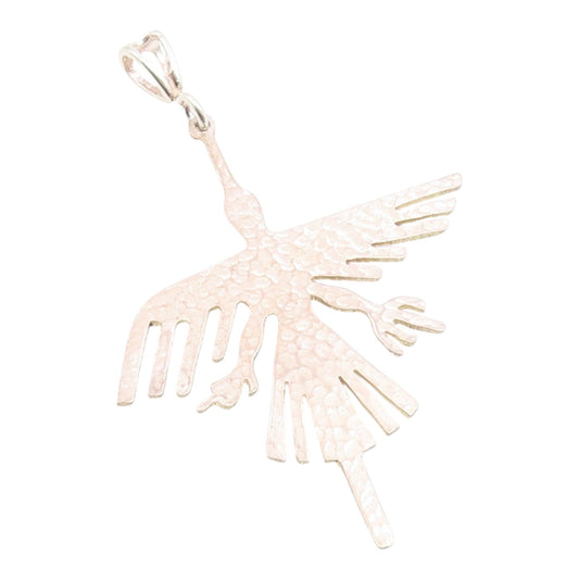 925 Sterling Silver Vintage Pendant PERU Hammered Hummingbird Cutout  PT26006