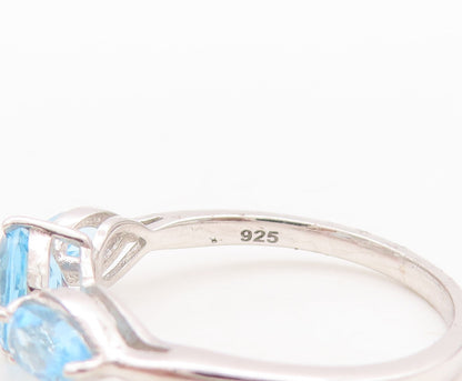 925 Sterling Silver Vintage Ring Round & Drop Cut Blue Topaz  Sz 7  RG29459