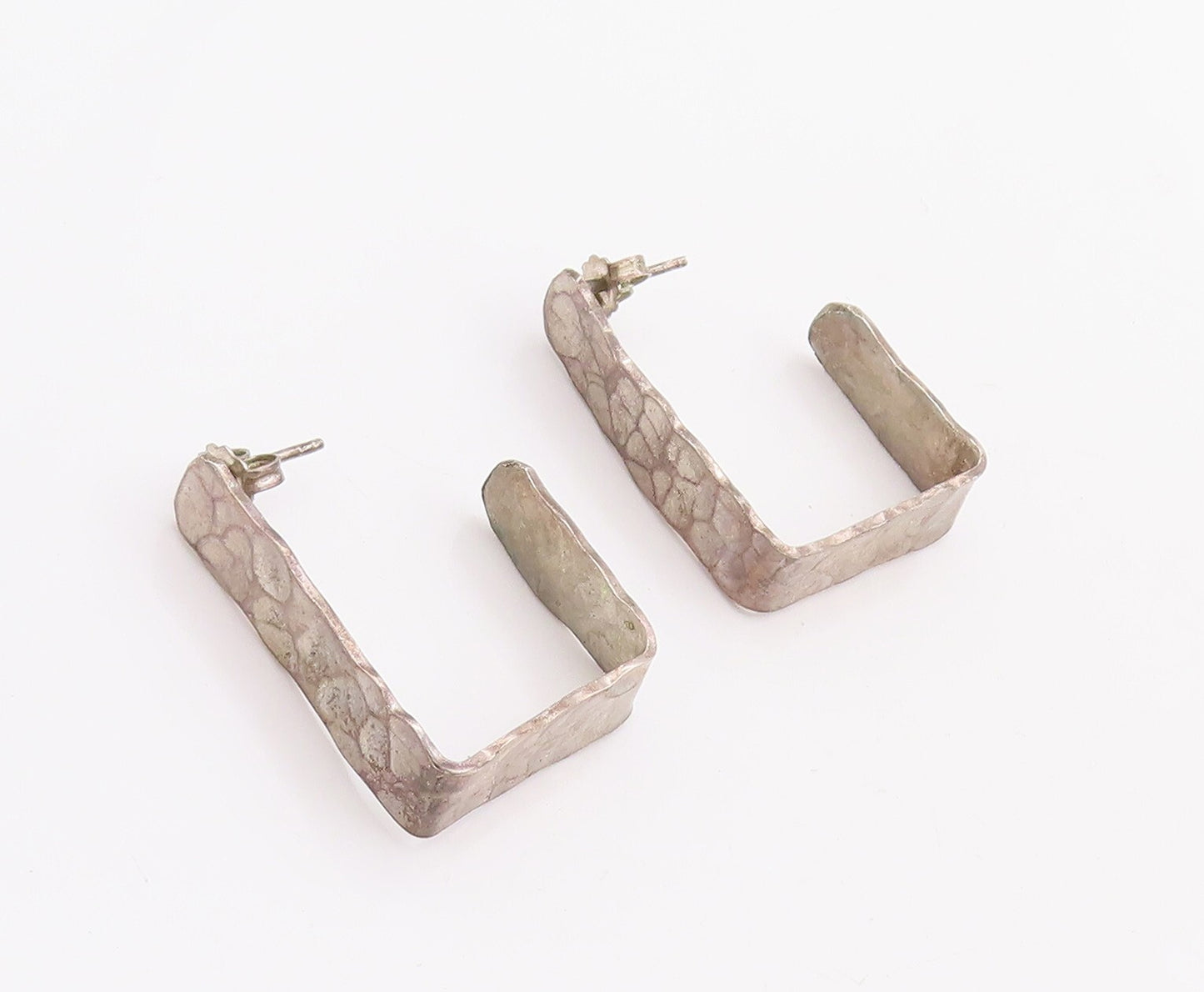 925 Sterling Silver Vintage Earrings Bubble Effect Open Square Hoops  EG13138