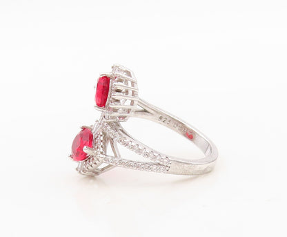 925 Sterling Silver Vintage Ring Designer Red & White CZ Bypass  Sz 6  RG30378