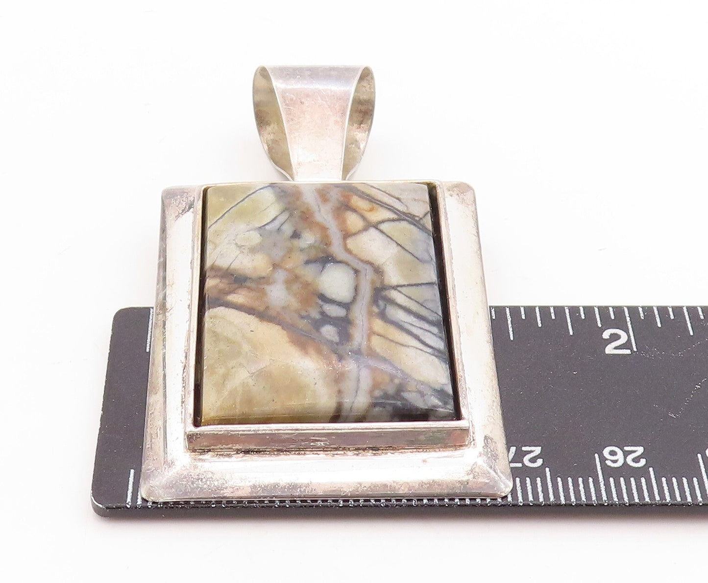 925 Sterling Silver Vintage Pendant DTR JAY KING Rectangular Marble  PT23641