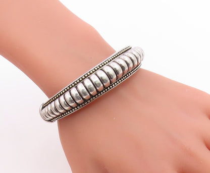 925 Sterling Silver Vintage Bracelet Modernist Solid Ribbed Beaded Cuff  BT12014
