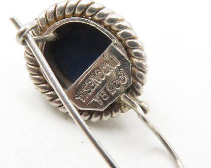 BALI 925 Sterling Silver  Vintage Cabochon Lapis Lazuli Drop Earrings  EG8805