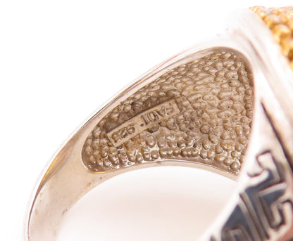 925 Sterling Silver Vintage Ring Gold Plated Beaded Round Citrine  Sz 7  RG29035