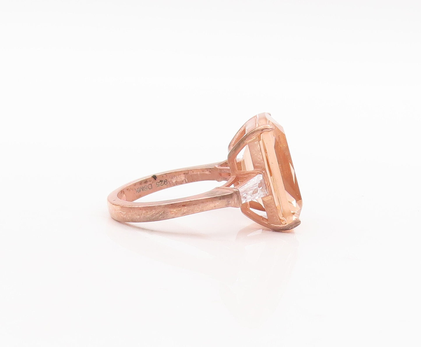 925 Sterling Silver Vintage Ring Rose Gold Plated Morganite & CZ Sz 6 RG29635