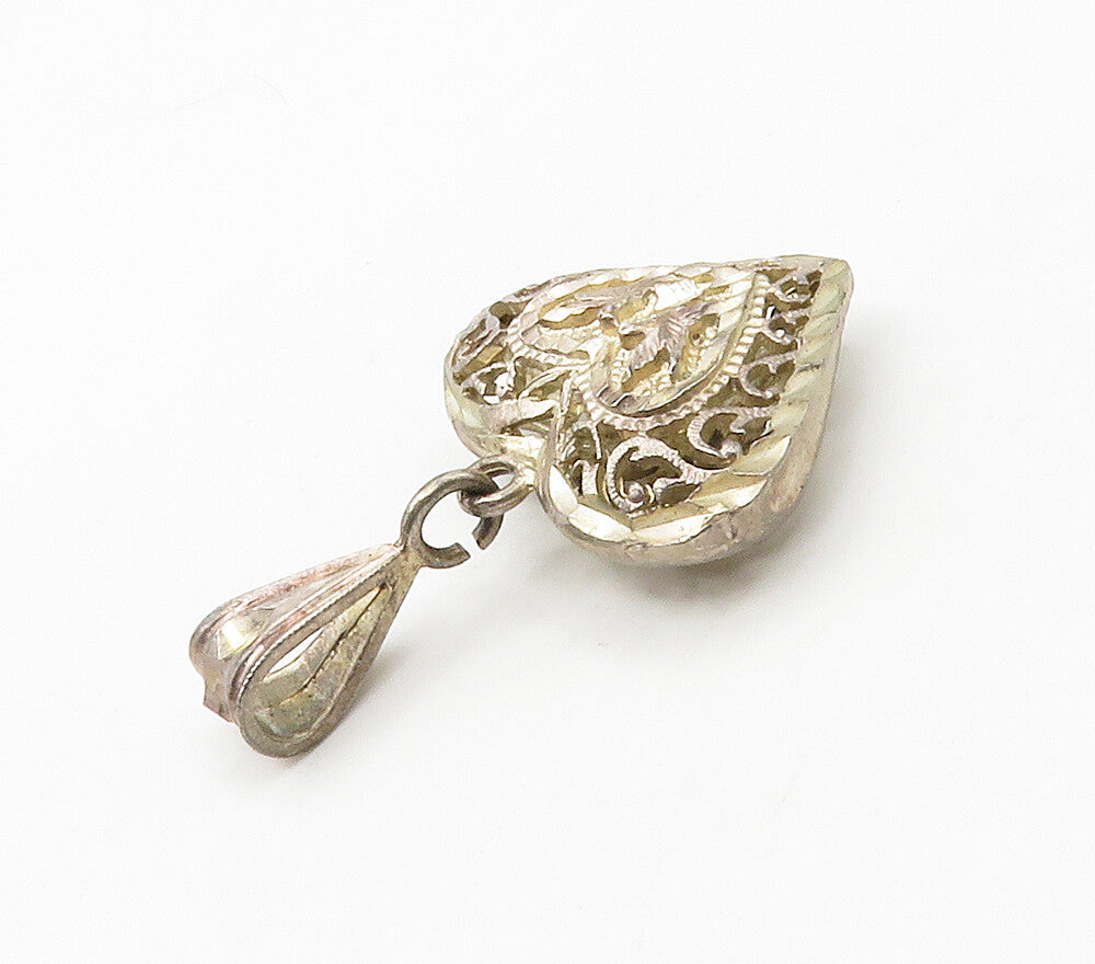 925 Sterling Silver  Vintage Open Swirl Vine Love Heart Pendant  PT13045