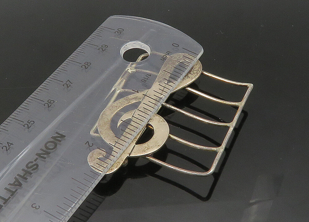 MEXICO 925 Sterling Silver  Vintage Treble Clef Music Motif Brooch Pin  BP8692