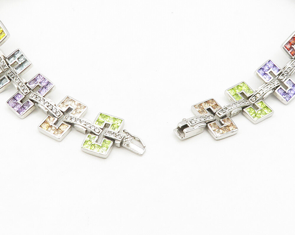 925 Silver  Topaz Garnet Peridot & Amethyst Shiny Chain Necklace  NE3173