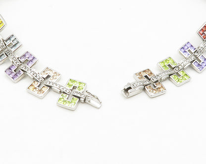 925 Silver  Topaz Garnet Peridot & Amethyst Shiny Chain Necklace  NE3173