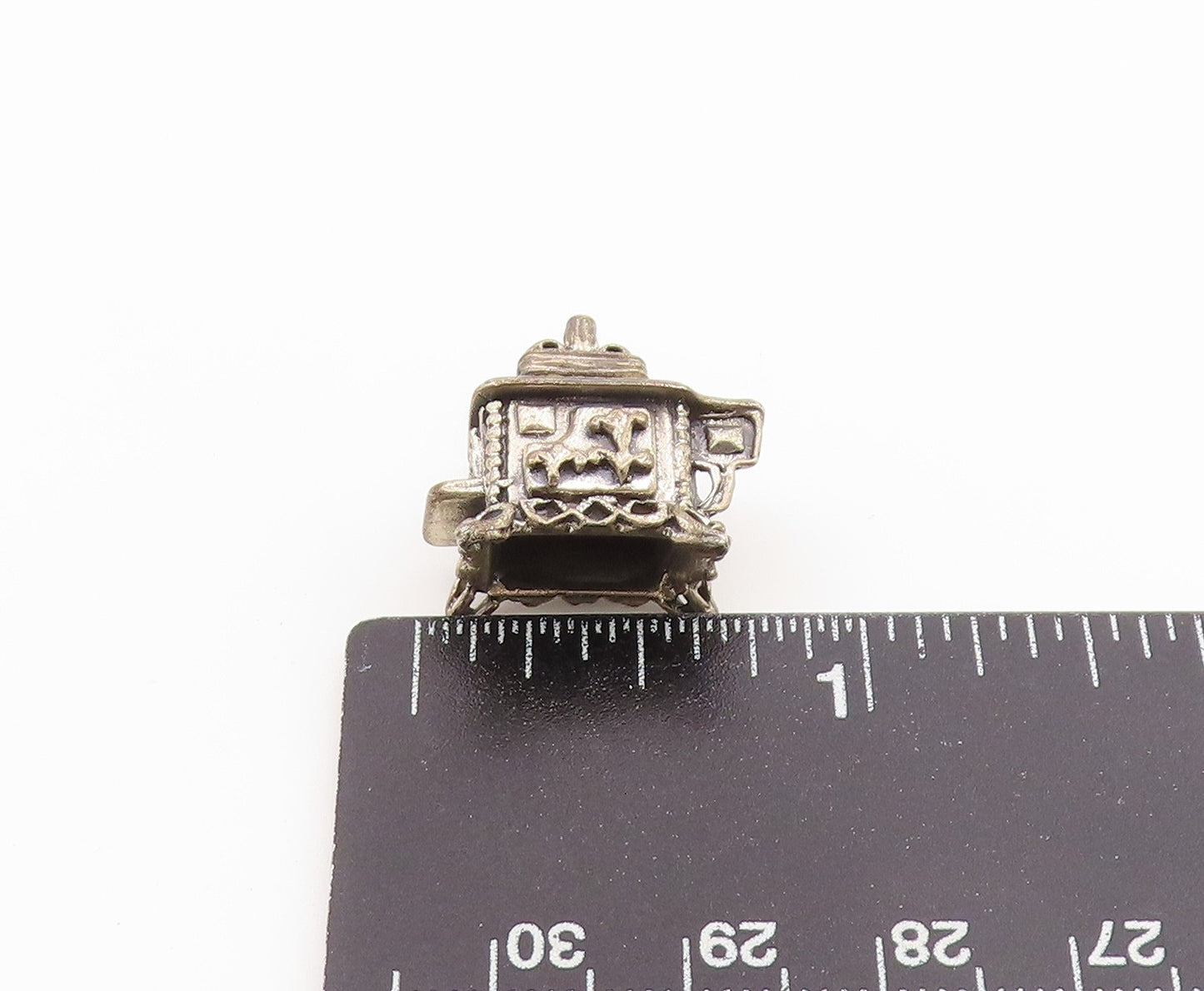 925 Sterling Silver Vintage Pendant BEAU Miniature Wood Burning Stove  PT26638