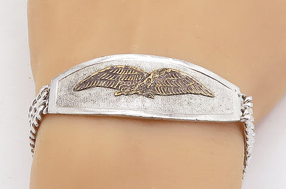 925 Sterling Silver  Vintage Two Tone Eagle Curb Link Chain Bracelet  BT2225