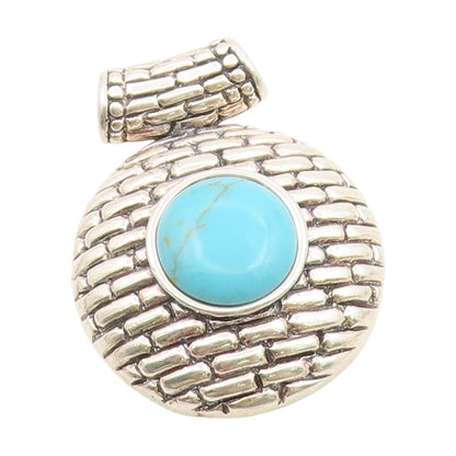 925 Sterling Silver Vintage Pendant Round Turquoise Brick Line Design  PT25826