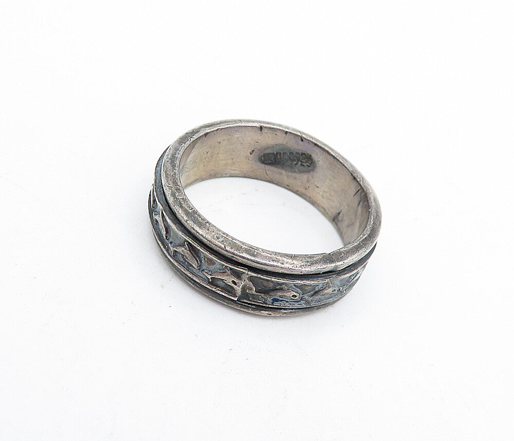 MEXICO 925 Sterling Silver  Vintage Oxidized Dolphin Spinner Ring Sz 10 RG4721