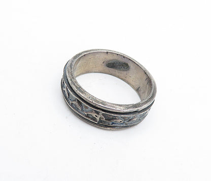 MEXICO 925 Sterling Silver  Vintage Oxidized Dolphin Spinner Ring Sz 10 RG4721