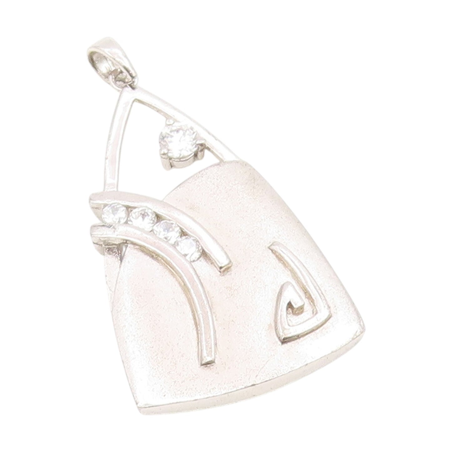 925 Sterling Silver Vintage Pendant Round CZ Modernist Geometric Curve  PT25701