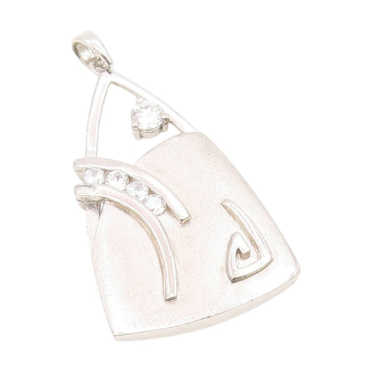 925 Sterling Silver Vintage Pendant Round CZ Modernist Geometric Curve  PT25701