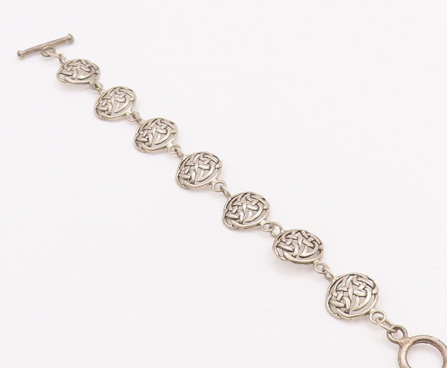 925 Sterling Silver Vintage Bracelet Round Cutout Celtic Knots  BT10637