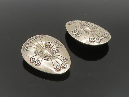 NAVAJO 925 Sterling Silver  Vintage Etched Design Non Pierce Earrings  EG11622