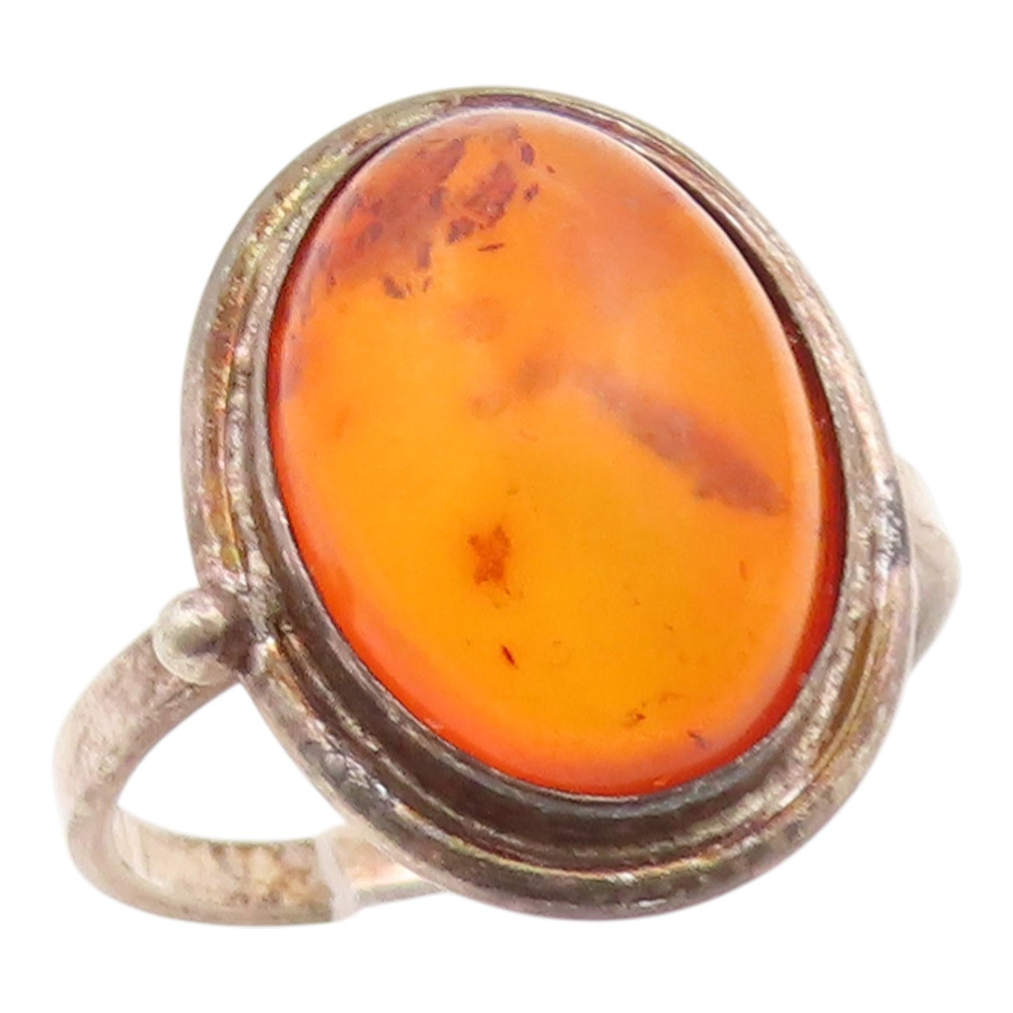925 Sterling Silver Vintage Ring POLAND Cabochon Amber Band  Sz 5  RG35426