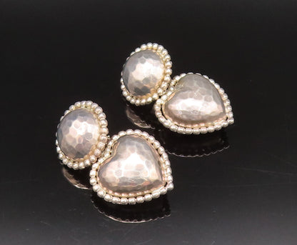 925 Sterling Silver  Vintage Hammered Bead Ball & Love Heart Earrings  EG12272