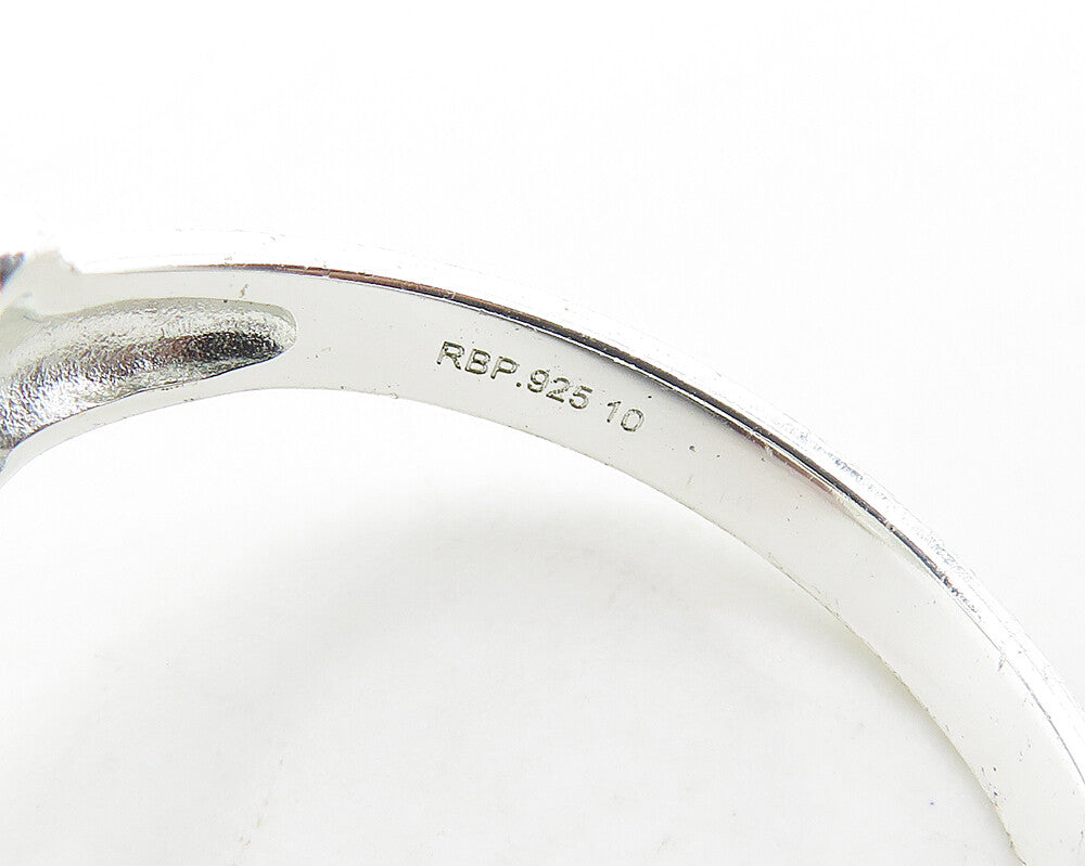 925 Sterling Silver  Shiny White Topaz Fleur De Lis Band Ring Sz 10  RG18657