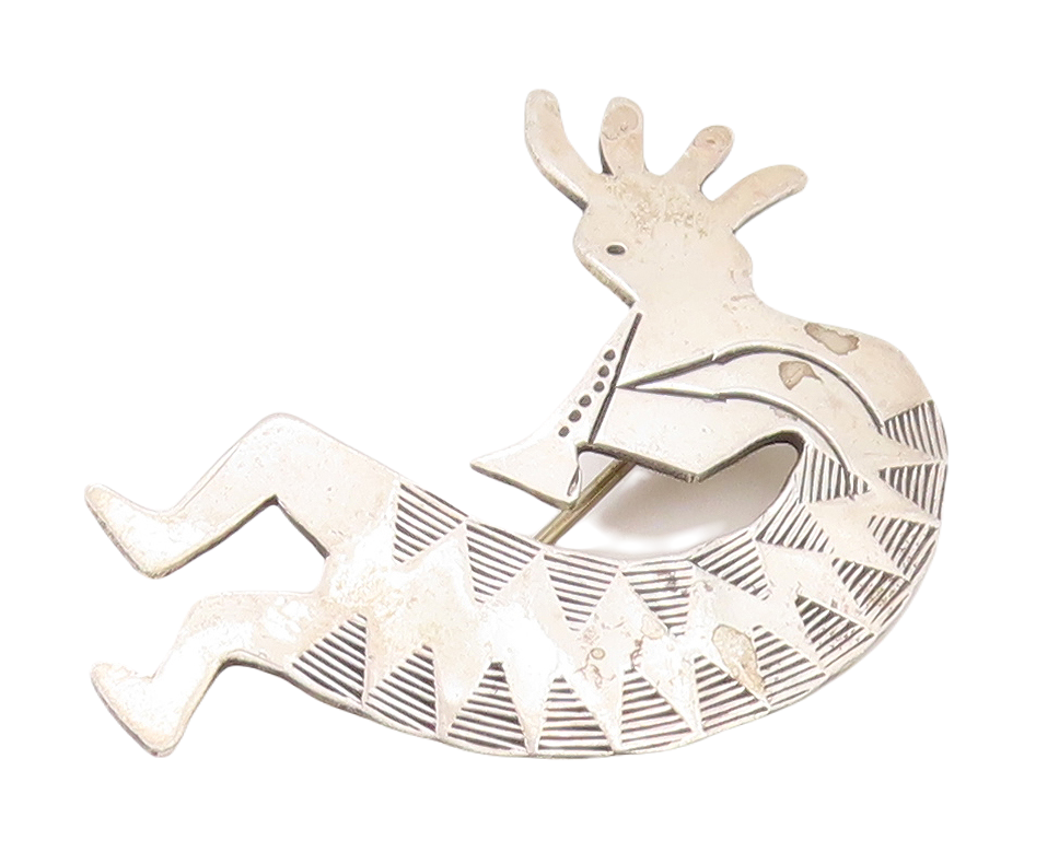 925 Sterling Silver Vintage Brooch Pin NAVAJO Trible Man Playing Music  BP11207