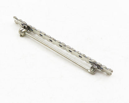 BEAU 925 Sterling Silver  Vintage Row Of Flowers Dark Tone Brooch Pin  BP4559