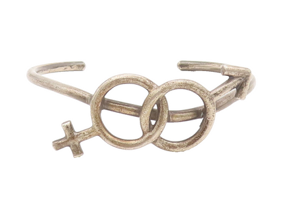 925 Sterling Silver Vintage Bracelet Cutout Girl & Boy Gender Symbol  BT10279