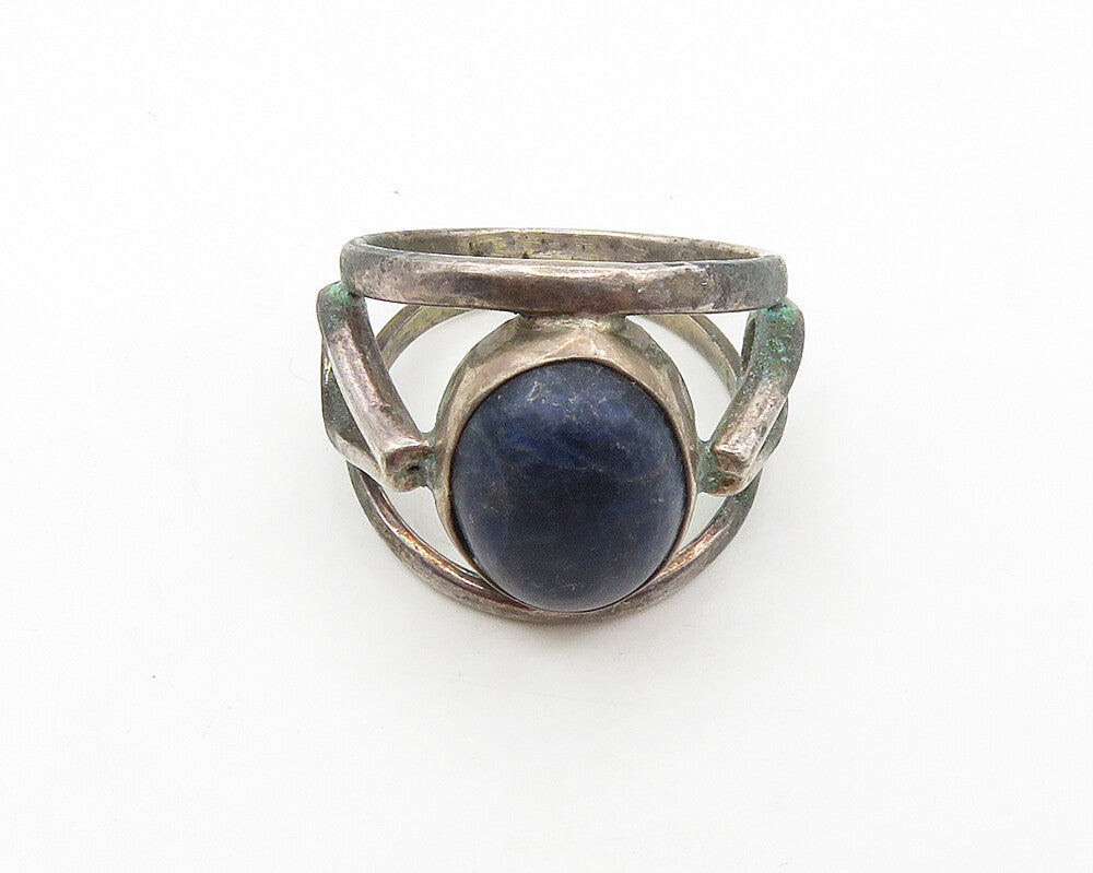 925 Sterling Silver  Vintage Cabochon Cut Sodalite Band Ring Sz 5.5  RG17487