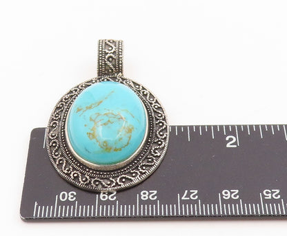 925 Sterling Silver Vintage Pendant Oval Cabochon Turquoise Locket  PT25328