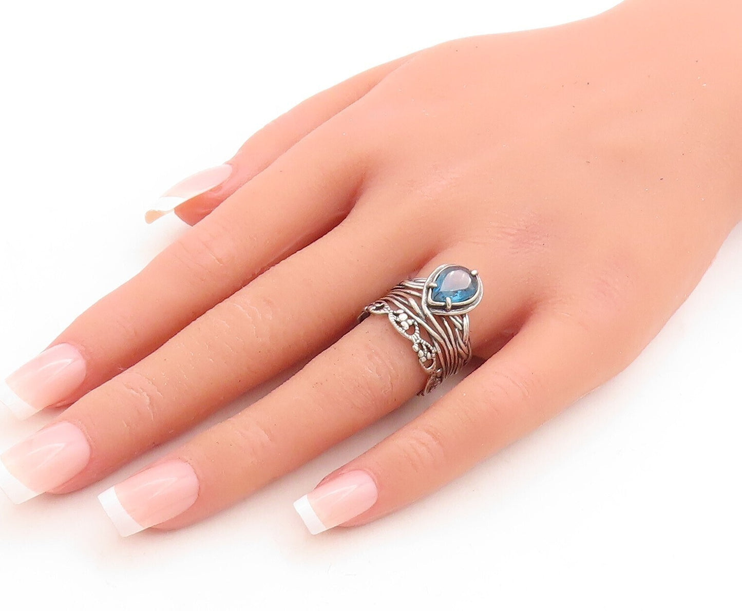 925 Sterling Silver Vintage Ring OR PAZ ISRAEL Drop Cut Topaz  Sz 8.5  RG31518