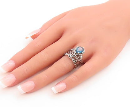 925 Sterling Silver Vintage Ring OR PAZ ISRAEL Drop Cut Topaz  Sz 8.5  RG31518