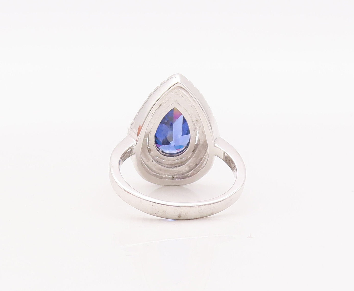 925 Sterling Silver Vintage Ring Drop Cut Sapphire Halo CZ Bands Sz 7 RG29305