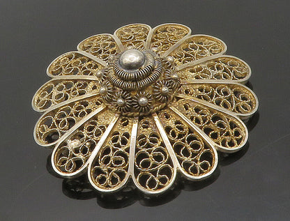 925 Sterling Silver  Vintage Antique Filigree Flower Motif Brooch Pin  BP6205