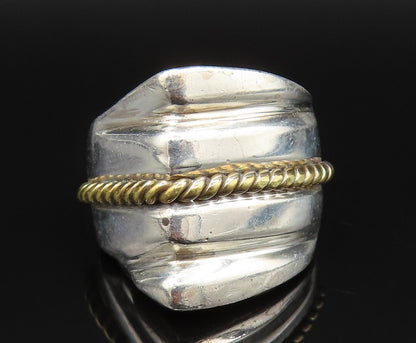 MEXICO 925 Silver  Vintage Two Tone Rope Twist Ribbed Ring Sz 6  RG25459