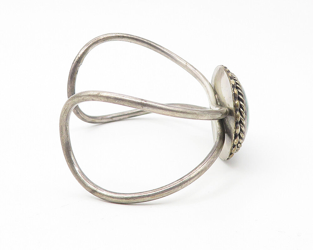 MANIQUIS 925 Silver  Vintage Cabochon Malachite Twist Cuff Bracelet  BT4568