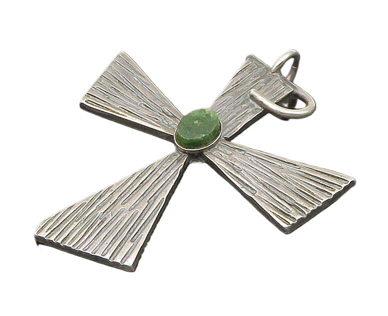 SERAFIN MOCTEZUMA 925 Silver  Vintage Jade Religious Cross Pendant  PT19711