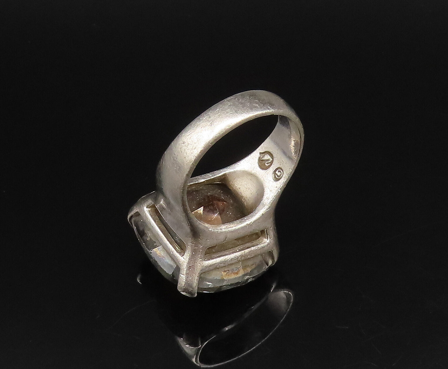 DESIGNER 925 Silver  Vintage Cushion Cut Smoky Quartz Ring Sz 8  RG26016